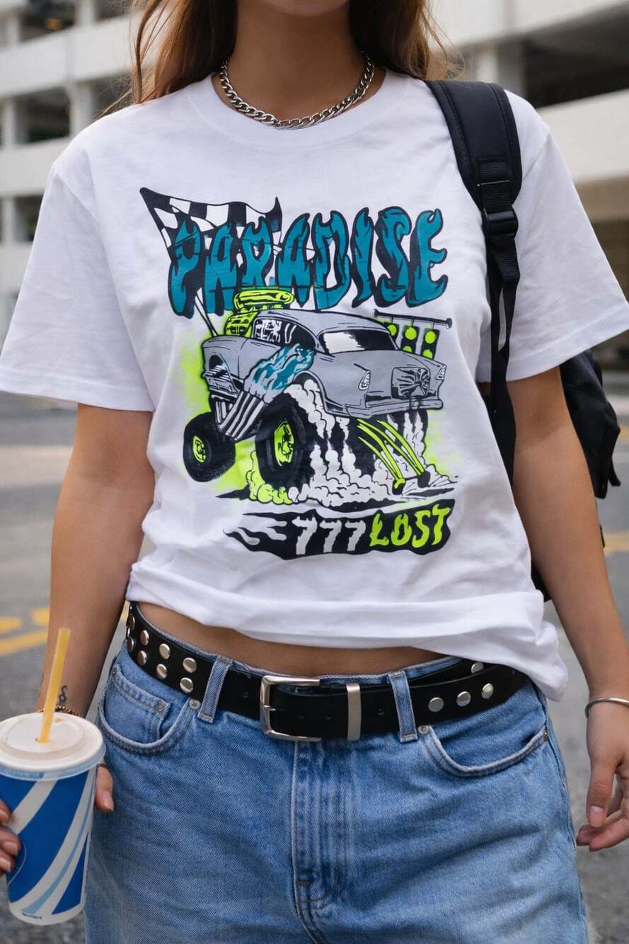 Paradise Lost Custom Drag Racer‎ Graphic T-Shirt White Men's Medium